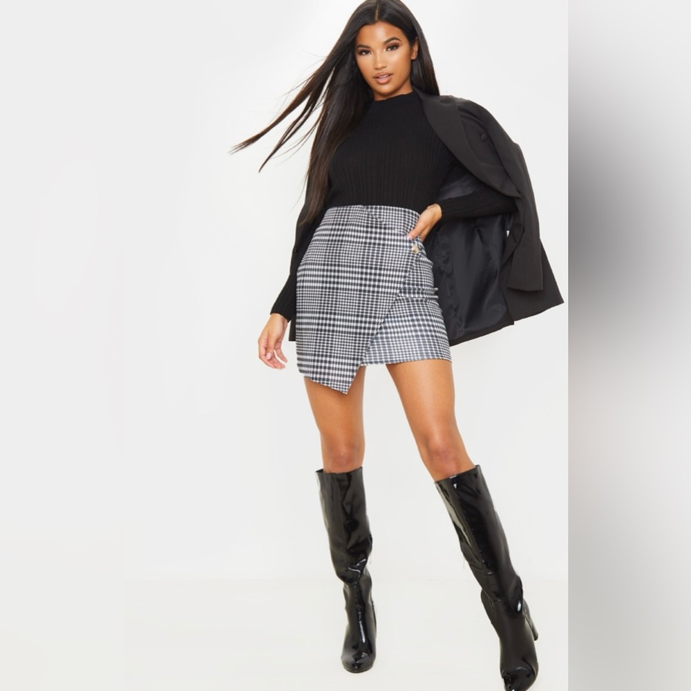 PrettyLittleThing Black and White Check Mini Skirt